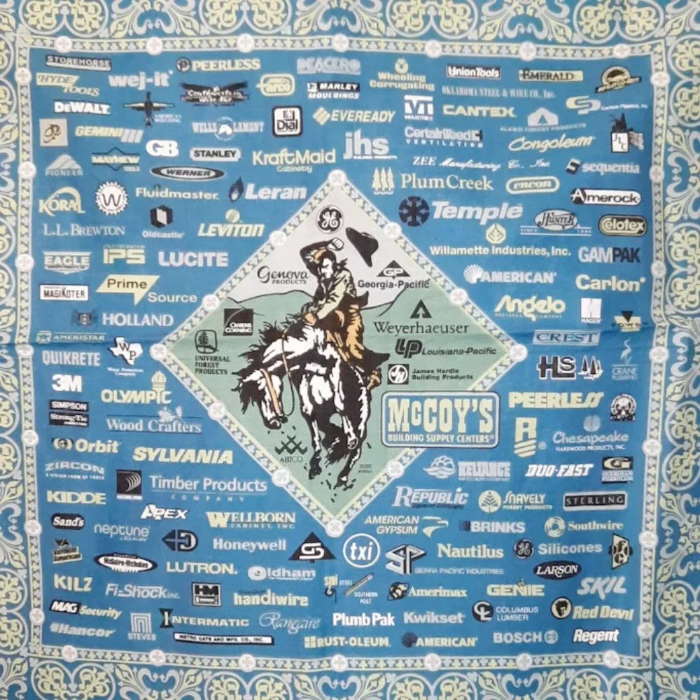Vintage McCoy's Advertisement Rodeo Cowboy Bronco Rider Blue Bandana